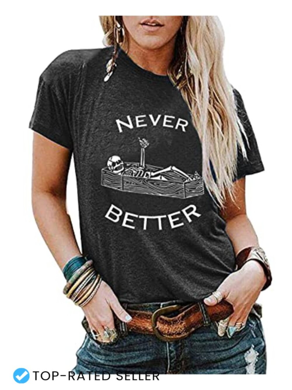 Halloween T-Shirt Crew Neck Skeleton Coffin Novelty Tee Funny